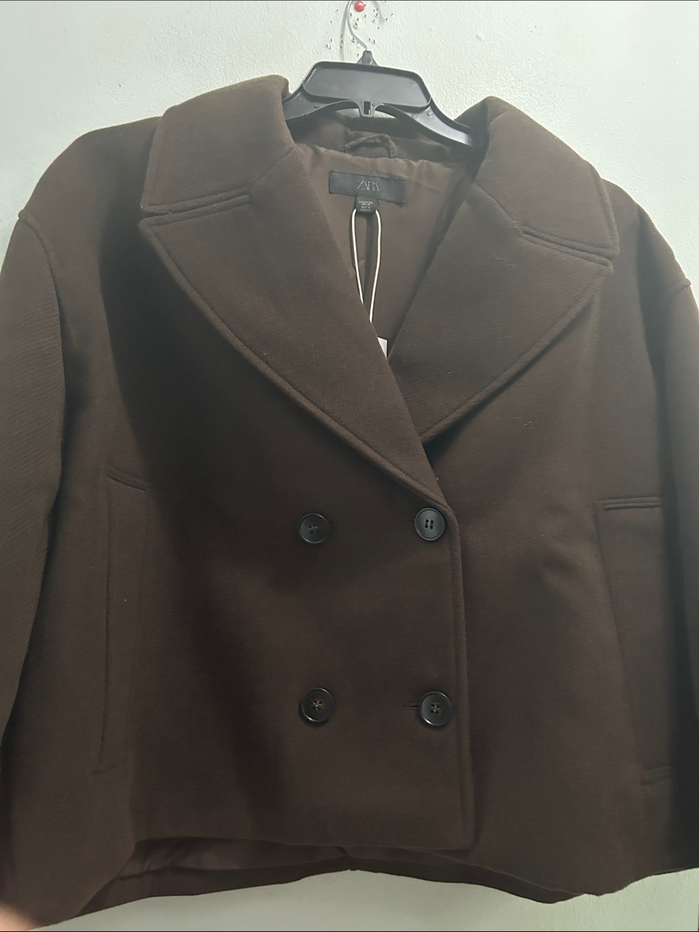 Zara Double-Breasted Dark Brown Pea Coat - Picture 5 of 6